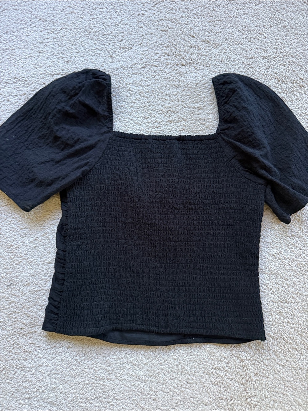 Abercrombie & Fitch Black Textured Puff Sleeve Short Sleeve Top - Picture 3 of 3
